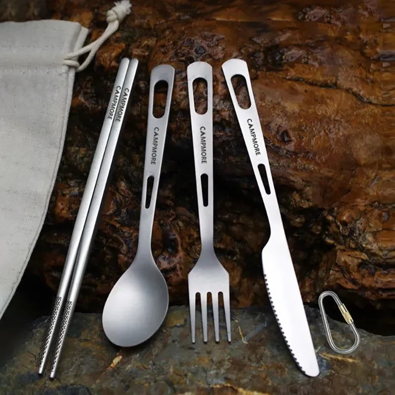 Fine Ultralight Titanium Tableware Set – Portable Knife Fork Spoon for Outdoor Camping Hiking and Travel Reliable