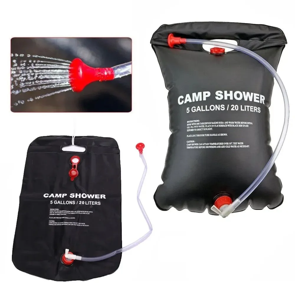Pure 20L Portable Camping Shower Bag – Solar Heated Outdoor Travel Hiking BBQ Cycling Beach Swimming Bathing Water Bag Breathable