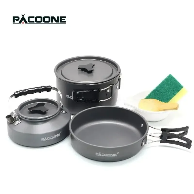 Secure Camping Cookware Set – Portable Outdoor Cooking Kit with Pot Water Kettle Pan and Tableware for Hiking and Picnics Genuine