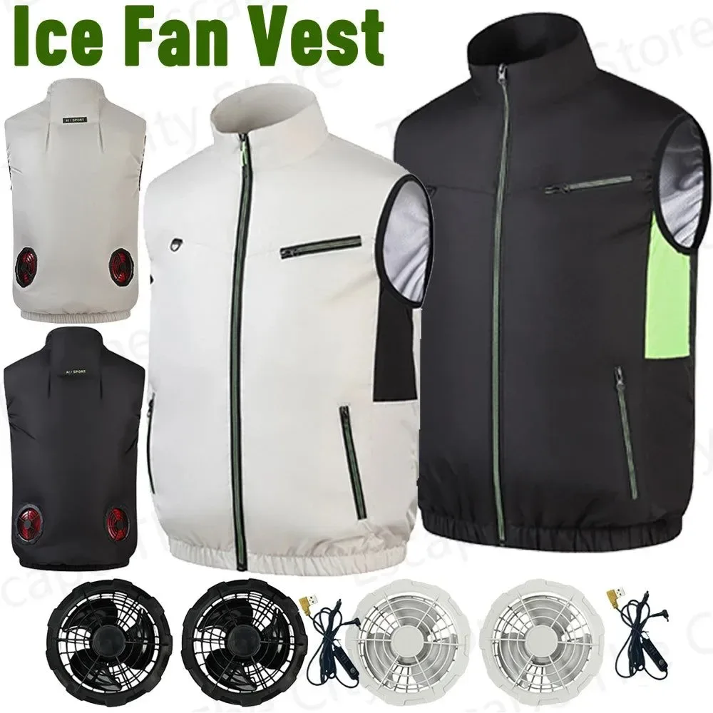 Safe Cooling Vest with Built-In Fan – 3-Gear Breathable Sleeveless Vest for Summer Camping Fishing M–XL Smooth