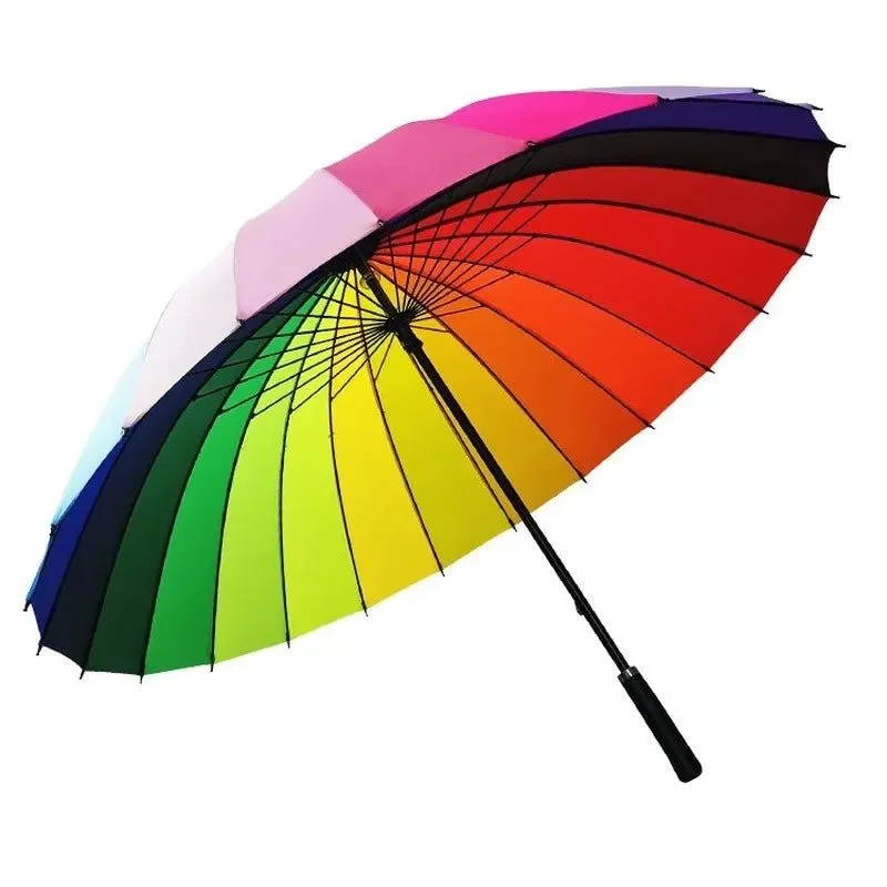 Verified 24-Bone Long Umbrella – Super Large Rainproof Manual Straight Rod Vibrant Rainbow Solid Colors 15 Colors Original