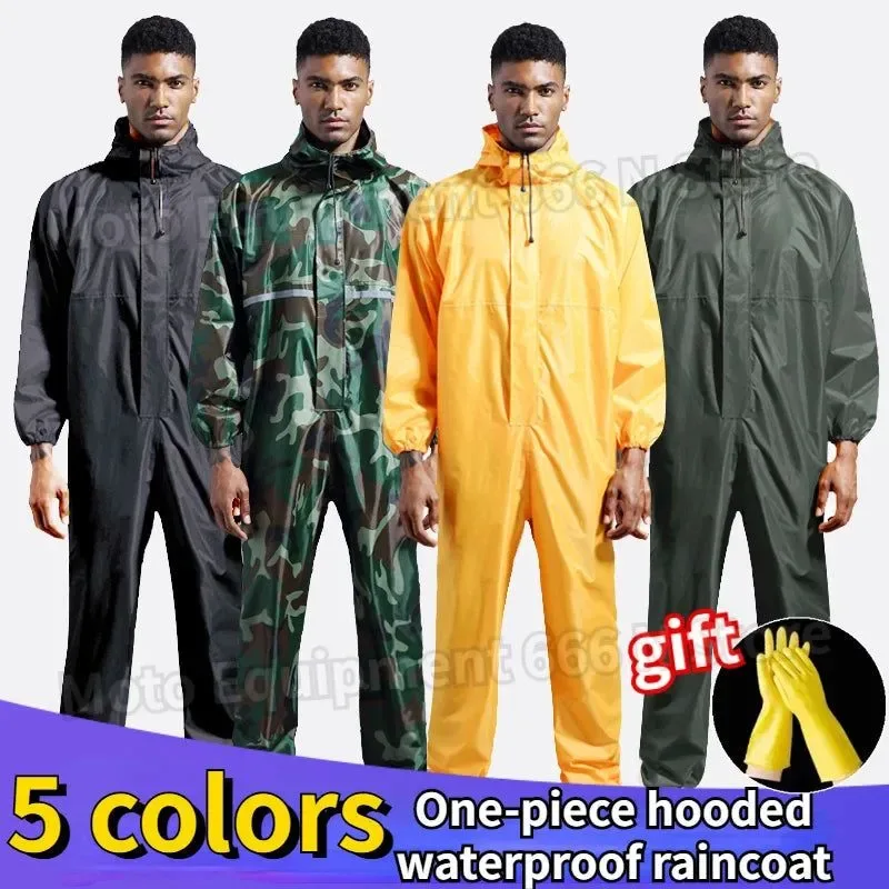 Casual One-Piece Hooded Waterproof Motorcycle Riding Raincoat – Lightweight Dustproof Outdoor Work Clothes for Men and Women Relaxed