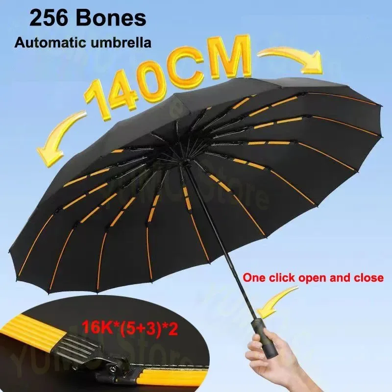 Stylish 256 Bones Super Windproof Umbrella – All-Weather Large Automatic Business Umbrella UV Protection 5 Colors Optimized