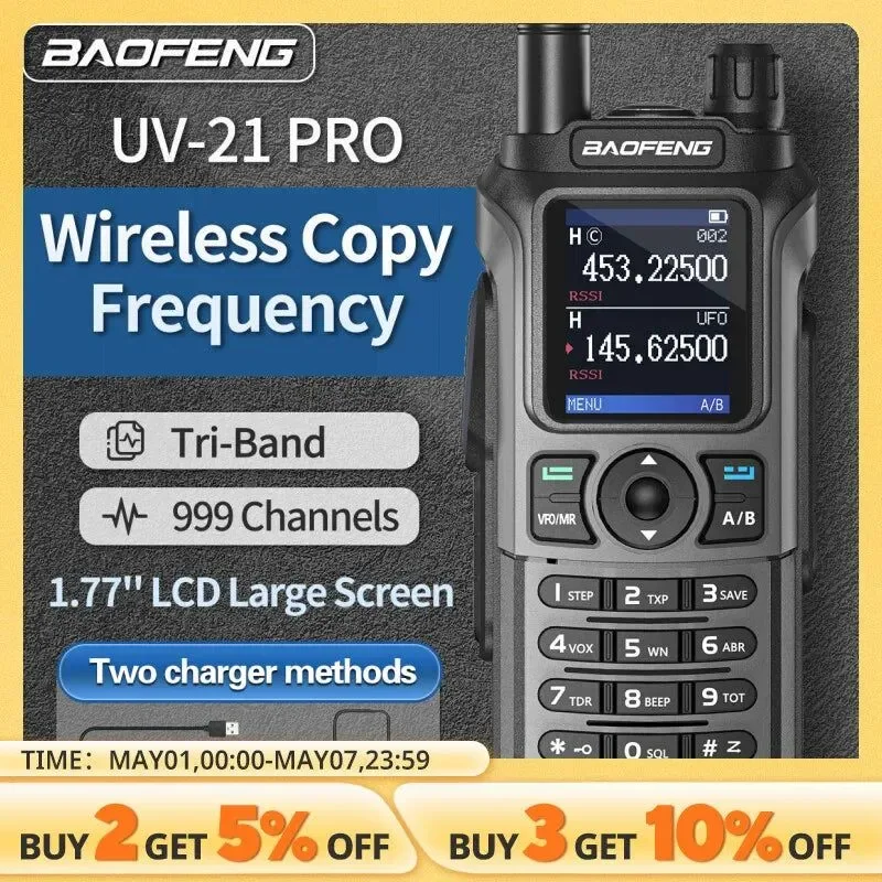 High-Quality Baofeng UV-21 Pro Walkie Talkie – Long-Range Waterproof Multi-Frequency Features Package include Reusable
