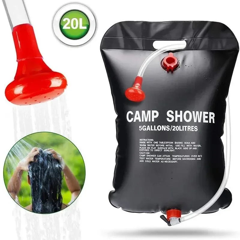 Practical Solar Shower Bag – 20L or 40L Black PVC Heats to 45°C in 3 Hours Temperature Gauge On Off Showerhead Relaxed
