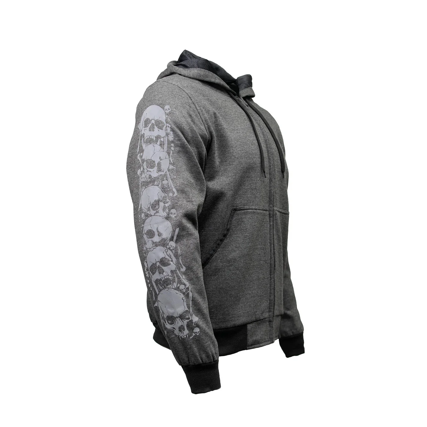 Comfortable Milwaukee Leather Men’s Bare Bones Charcoal Reflective Skull CE Armored Riding Hoodie Shoulder Elbow Armor – MPM1799 Premium Material