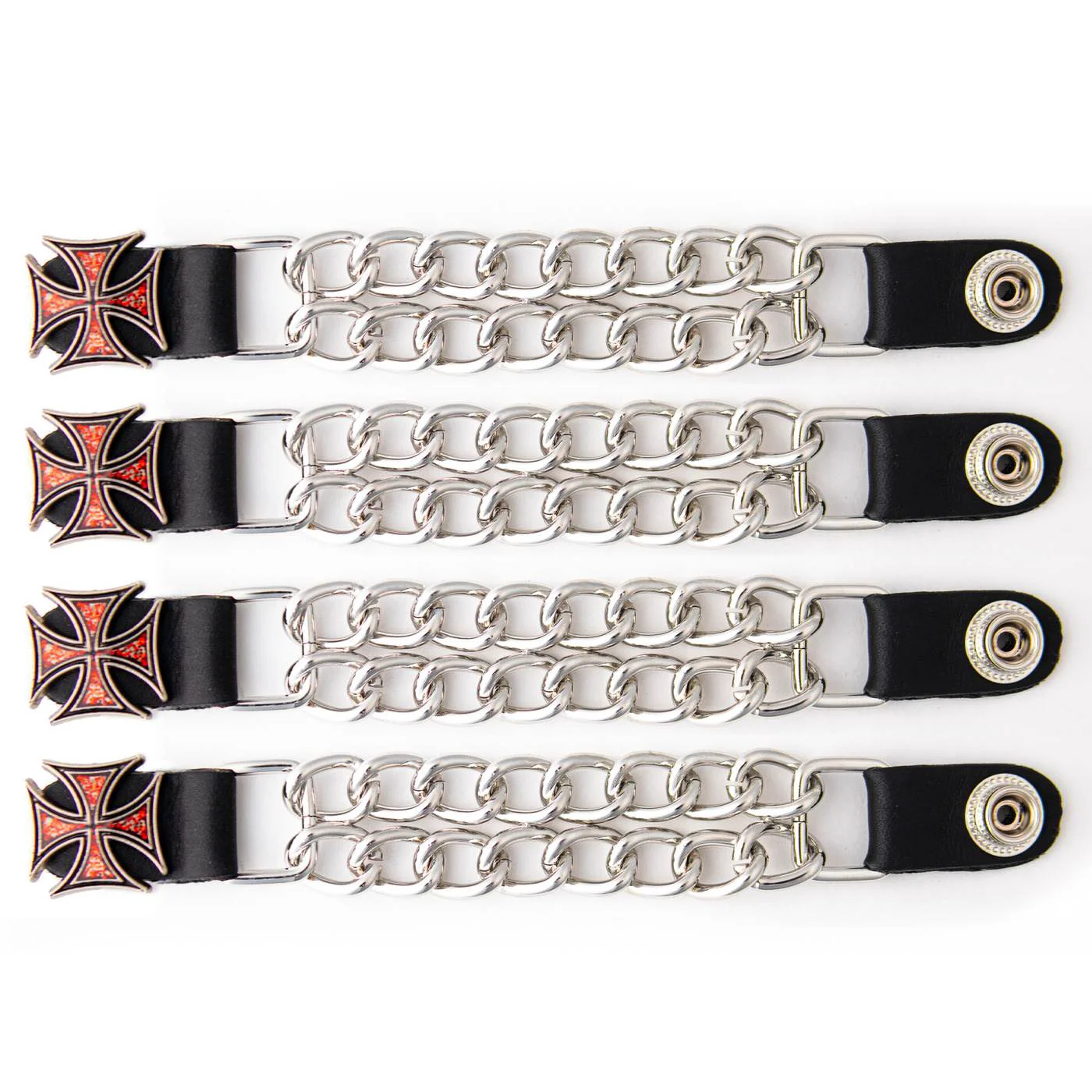 Soft Milwaukee Leather 4-Piece Vest Extender Set – Red Iron Cross Double Chrome Chains 4-Inch-MLA6029SET Excellent