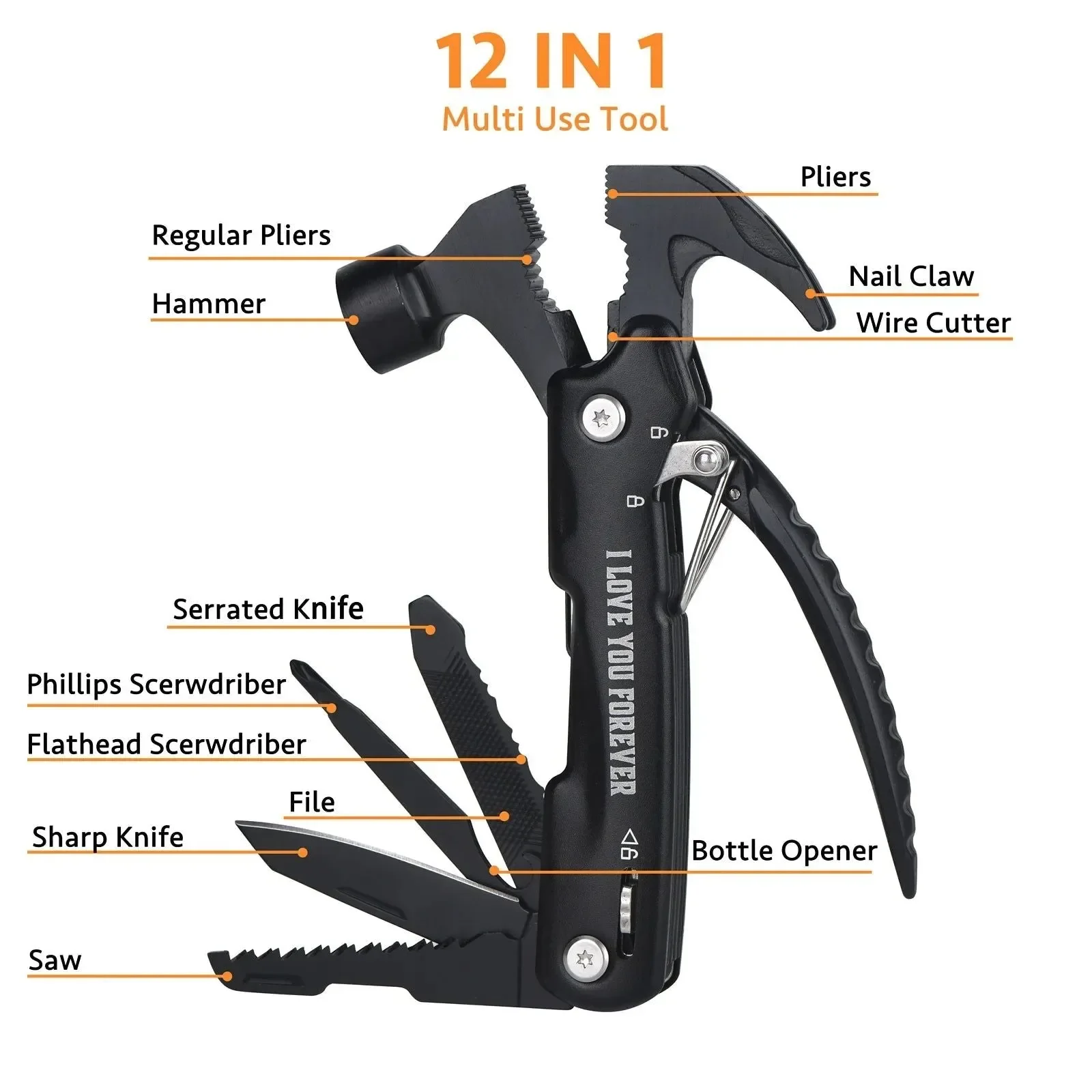 Functional 12-in-1 Multi-Tool Pocket Tool – Camping Survival Gear Gift for Men Healthy