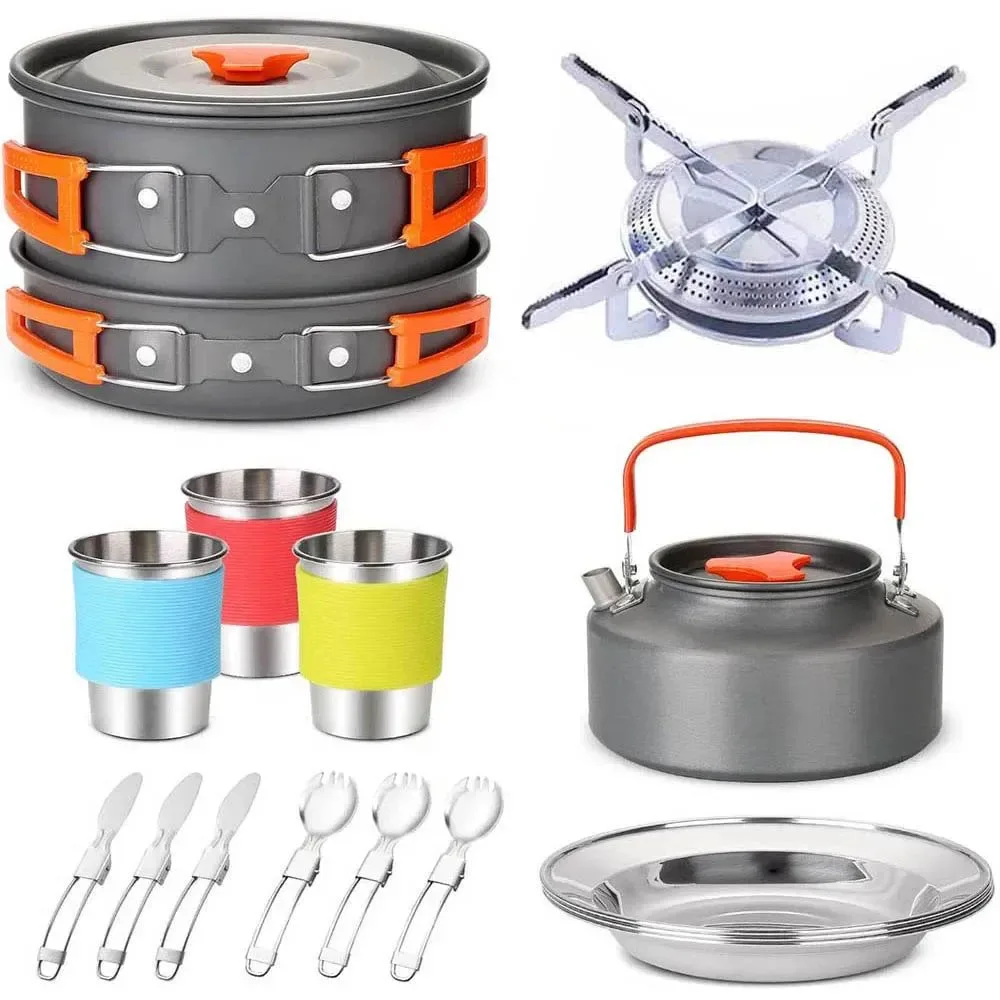 Lightweight Camping Cookware Set – Portable Outdoor Kitchen Kit with Pots Burner Utensils BBQ Accessories Excellent