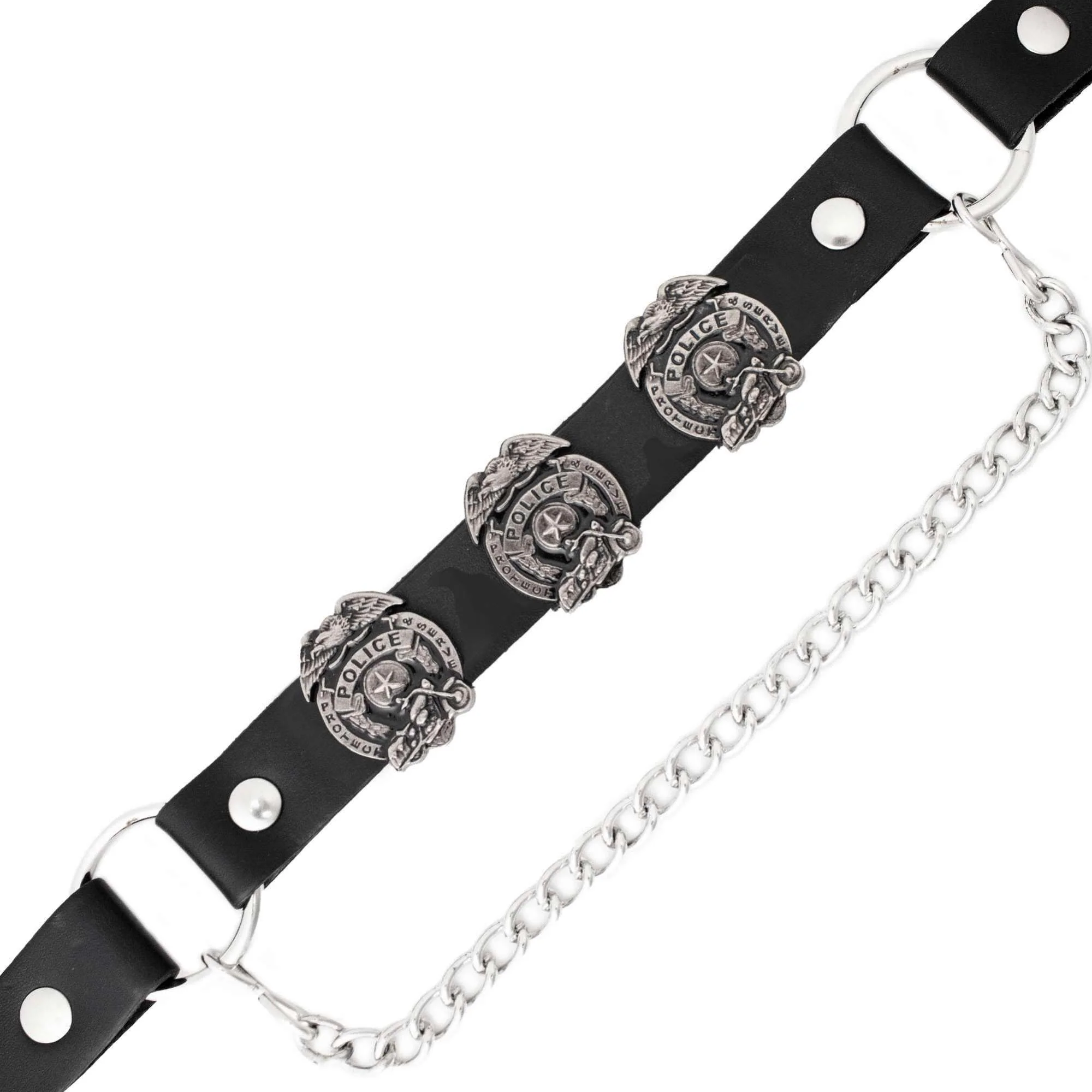 Long-Lasting Milwaukee Leather Silver Police Emblem Boot Chain with Adjustable Strap – MLA3011 Contemporary