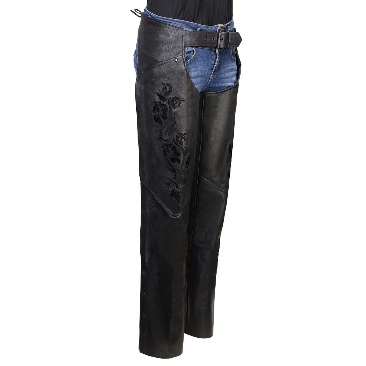 Excellent Milwaukee Leather Women’s Leather Motorcycle Chaps w Embroidery Detail Adjustable Fit Riding Gear – LKL16701 Clean