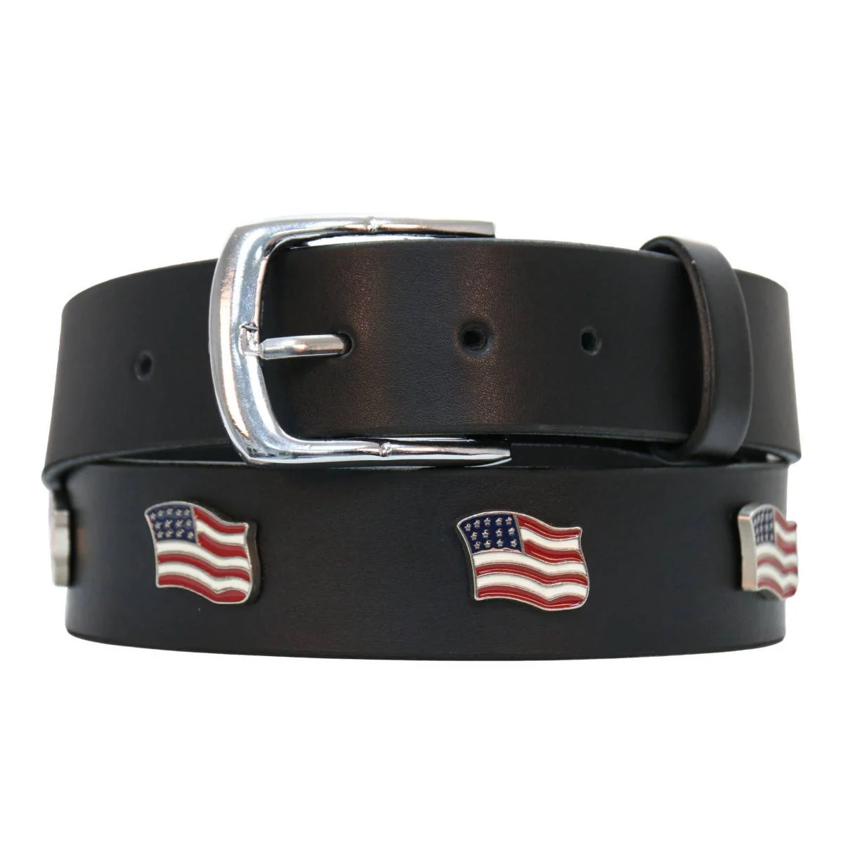 Quality Milwaukee Leather Men’s dom Line Black Leather Belt with USA Flag Emblems – 1.5 Inch – MP7140 Enhanced