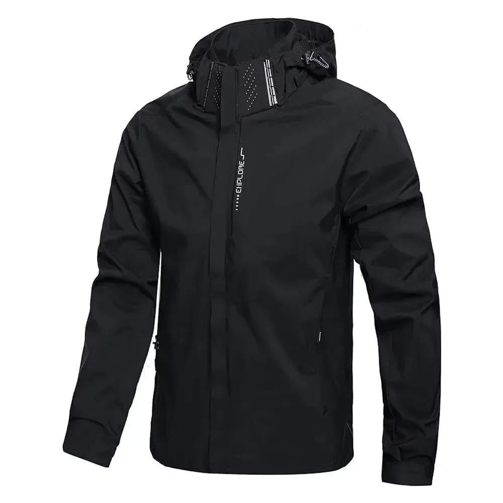 Exclusive Men’s Lightweight Waterproof Rain Jacket with Hood Windproof Hiking Outdoor Raincoat Practical