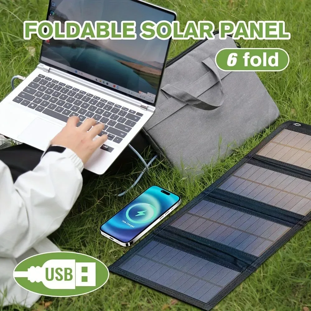 Classic Portable Solar Panel USB Charger – Foldable 12V Mobile Power Bank Kit for iPhone Android Outdoor Camping First-Class