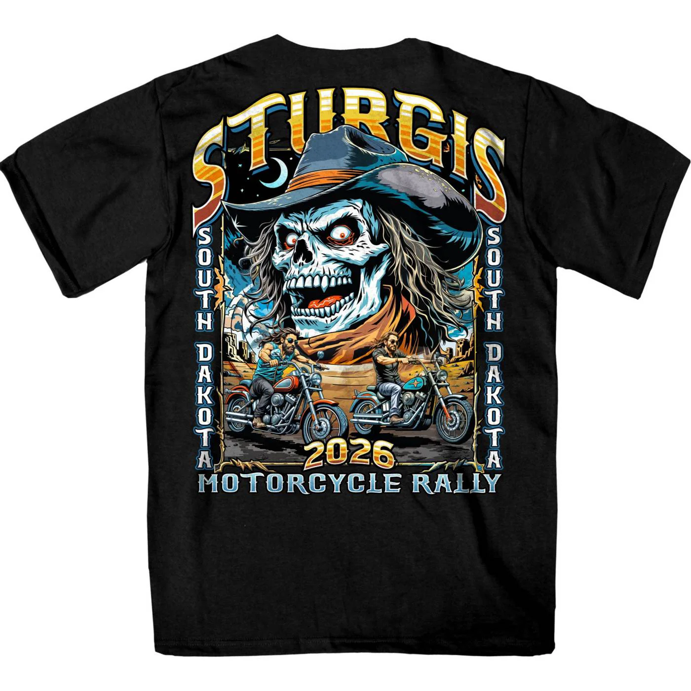 Reusable 2026 Sturgis Motorcycle Rally Cowboy Skull Men’s Black Short Sleeve T-Shirt – SPB1214 Luxury