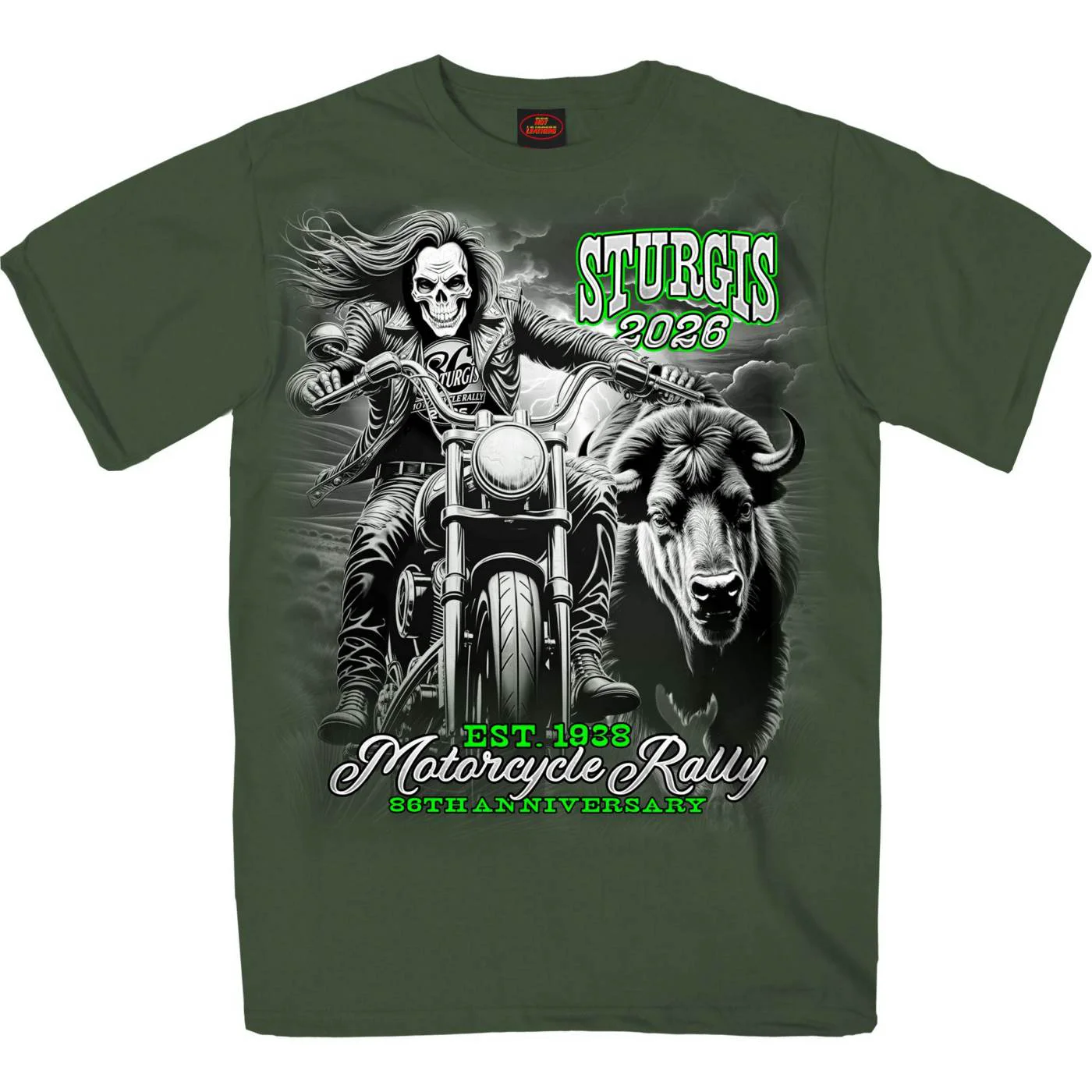 High-Performance 2026 Sturgis Motorcycle Rally Skull Chaser Numone Men’s Military Green Short Sleeve T-Shirt – SPB1232 Verified