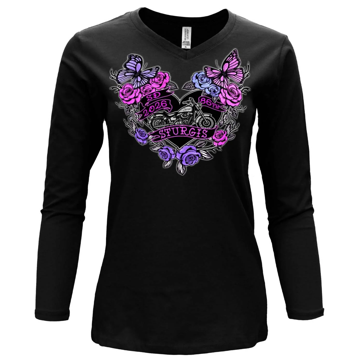 Next-Generation 2026 Ladies Sturgis Motorcycle Rally Butterflies and Roses Black Long Sleeve Shirt – SPL3897 Exceptional