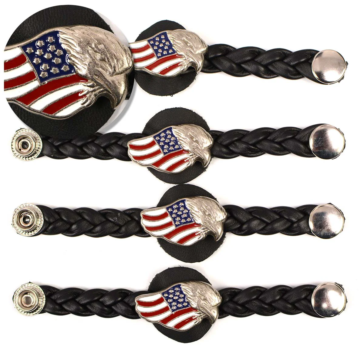 Lightweight Milwaukee Leather MLA6062SET Eagle USA Flag 4-PCS Vest Extender Double Chrome Chains w Braided Leather 4 Extension Safe