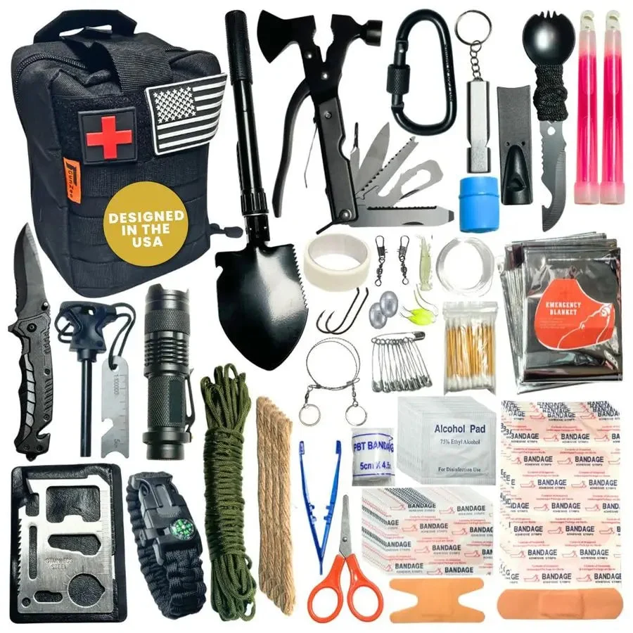 Excellent 175Piece Survival Kit First Aid Kit for Emergency and Outdoor Adventures IFAK Fishing Gear MOLLECompatible Bag Car Travel SPECIFICATIONS Breathable