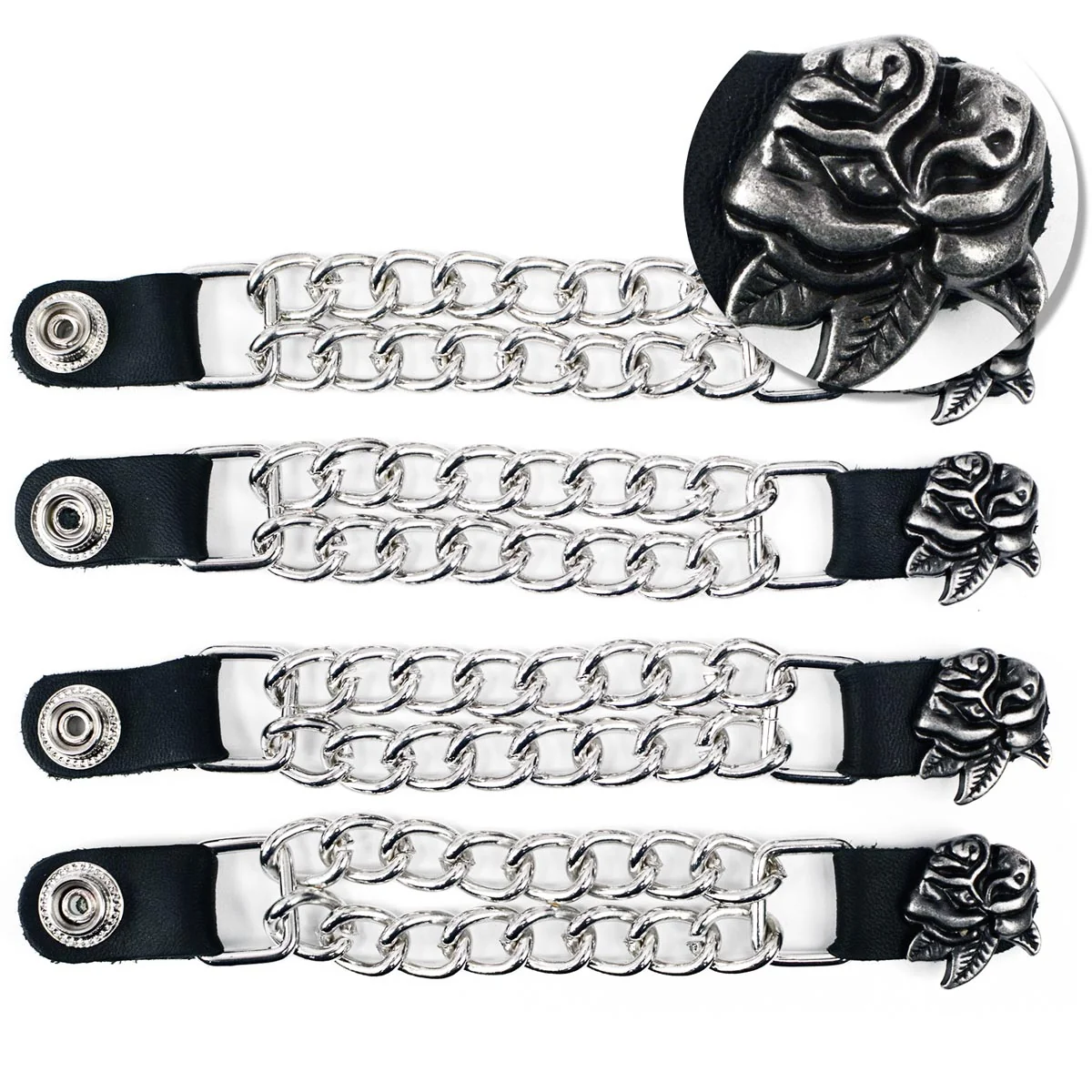 World-Class Milwaukee Leather Rose Engraving Medallion Vest Extender – Double Chrome Chains Leather 6.5 Extension 4-PCS MLA6018SET Comfortable