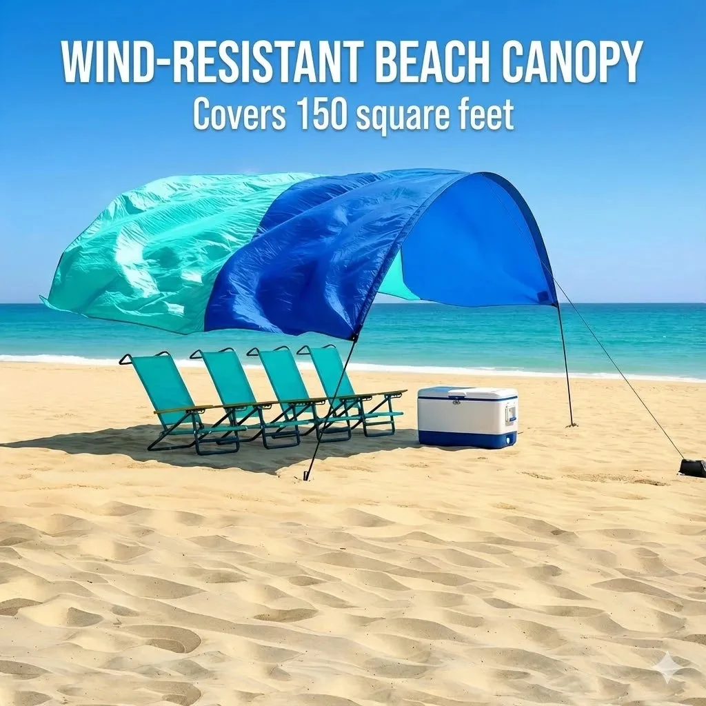 Trendy UPF 50 Beach Shade Tent 150sqft Wind-Resistant 5-8 People Reusable