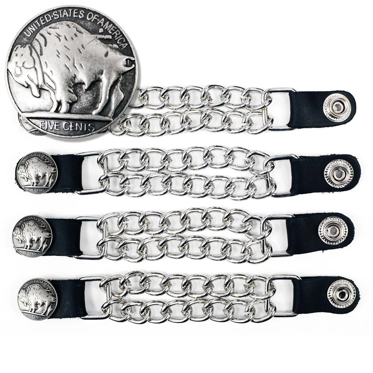 Trusted Milwaukee Leather 5 Cent Buffalo Medallion Vest Extender – Double Chrome Chains Leather 6.5 Extension 4-PCS MLA6009SET Excellent