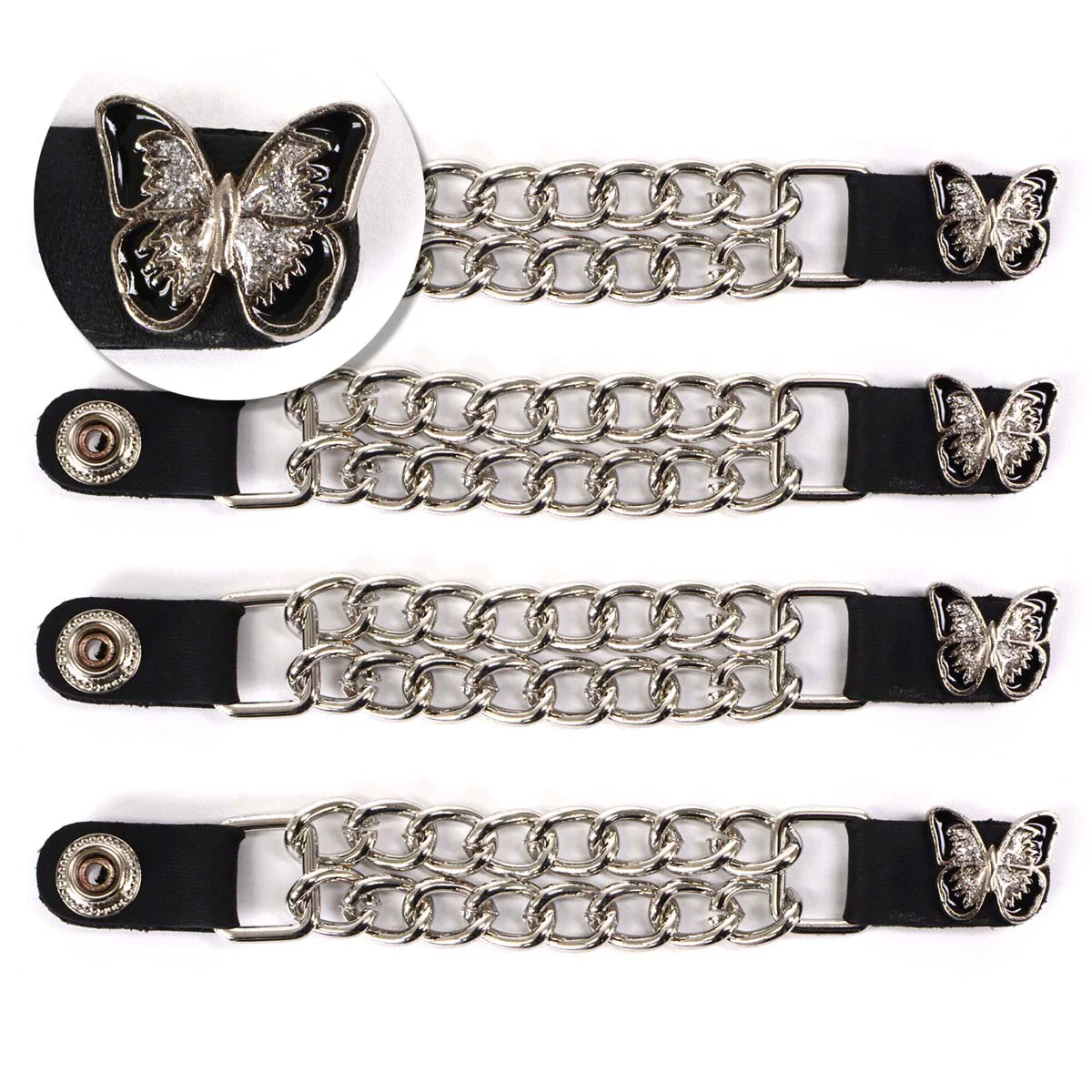 Secure Milwaukee Leather Sparkle Butterfly Medallion Vest Extender – Double Chrome Chains Leather 6.5 Extension 4-PCS MLA6022SET Powerful