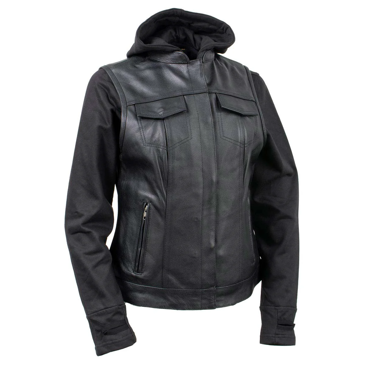 Breathable Milwaukee Leather Women’s Tara Black Leather Motorcycle Rider 2-in-1 Convertible Hoodie Jacket Vest – LKL4712 Genuine