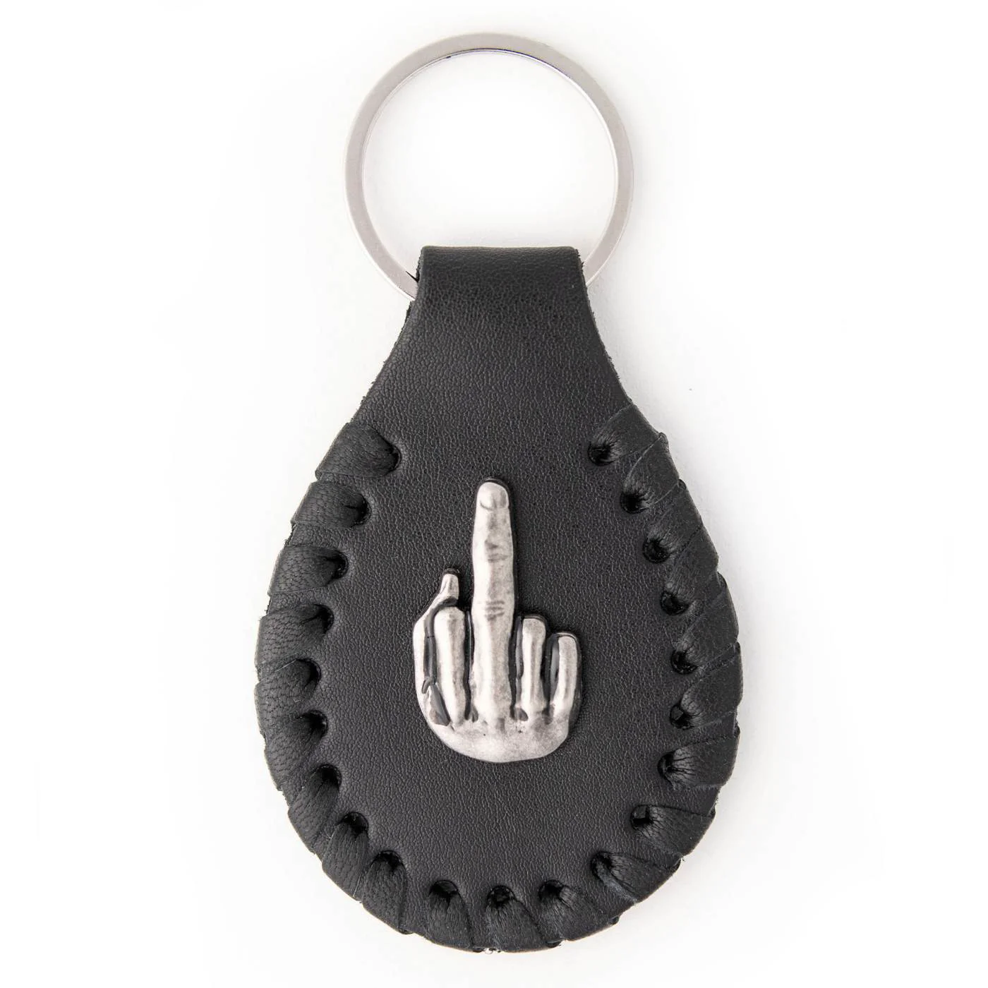 Casual Milwaukee Leather Black Middle Finger Pewter Emblem Key Chain – MLA9508 Smooth