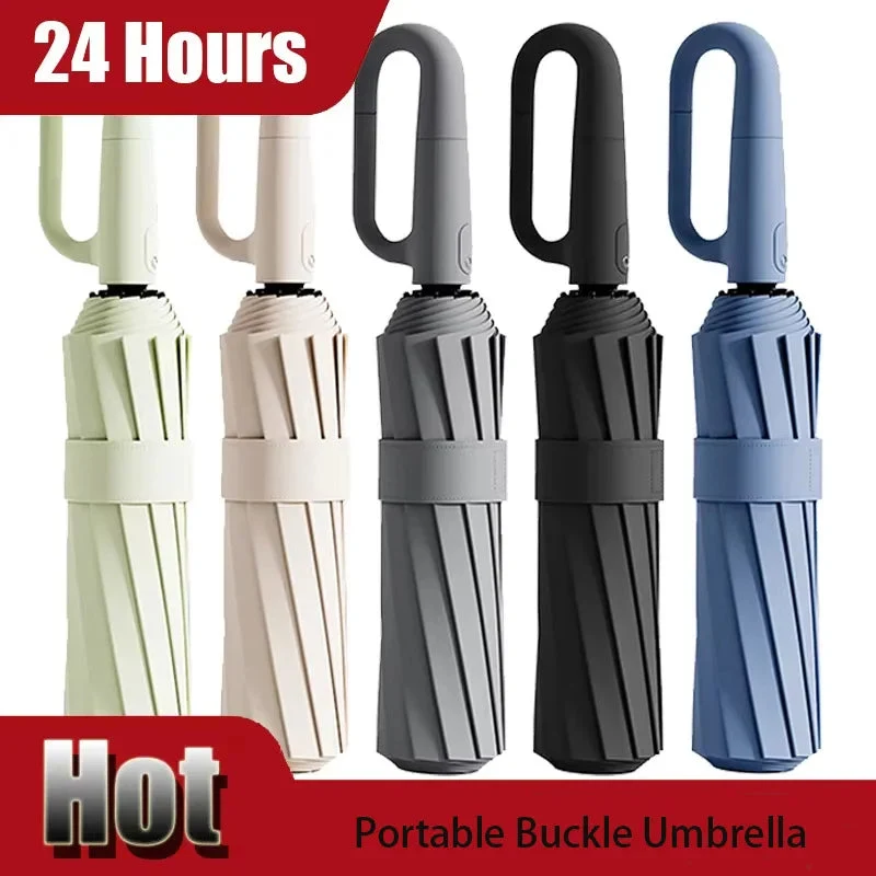 Safe 20-Bone Windproof UPF50 Folding Umbrella with Loop Buckle – Fully Automatic Compact Sun Rain Umbrella for Men Women Optimized
