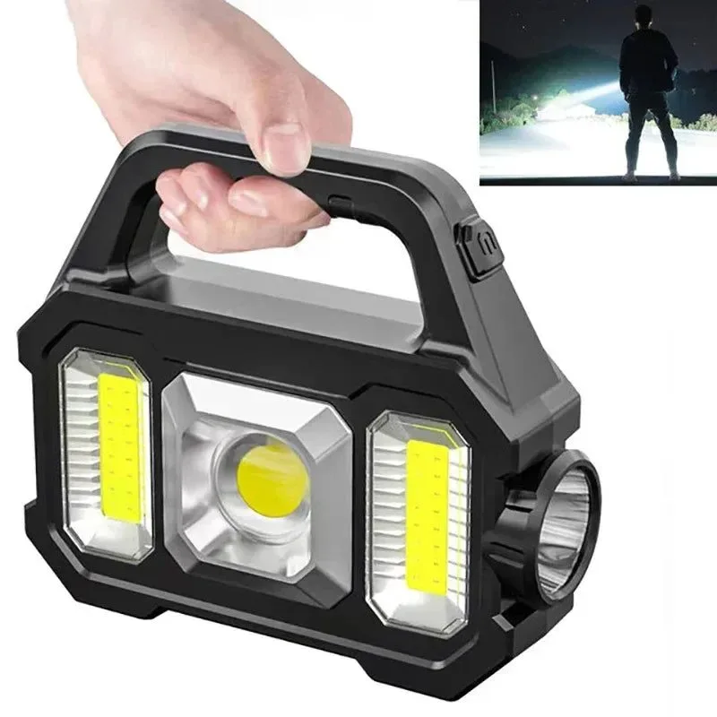 Expertly Made Linterna LED COB con zoom y batería recargable solar linterna impermeable portátil y potente para acampar. Sophisticated