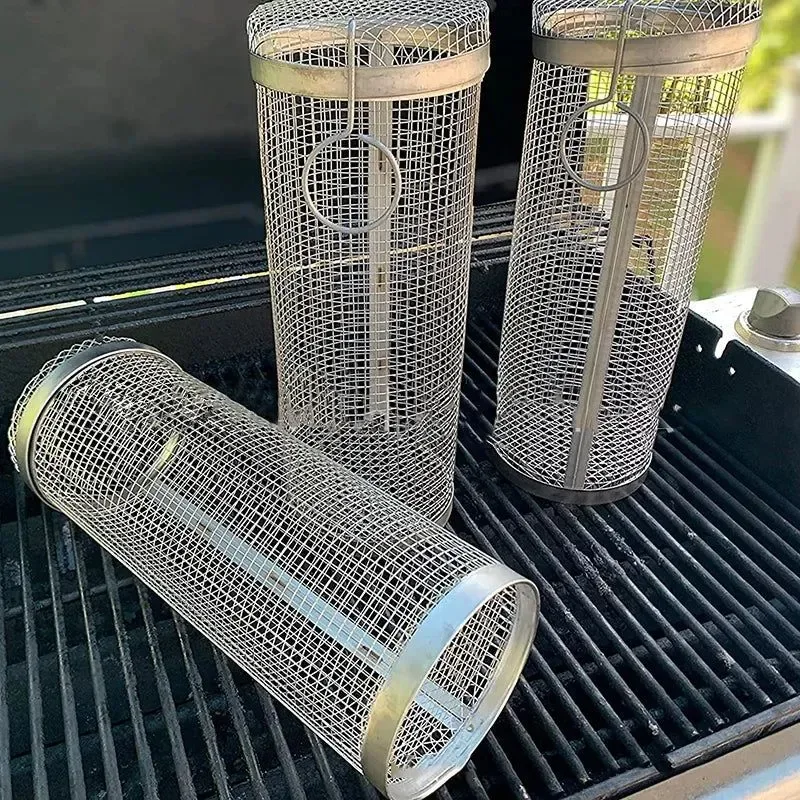 Reusable Cesta de acero inoxidable con ruedas para asar – Cesta redonda portátil para barbacoa de camping al aire libre Prestigious