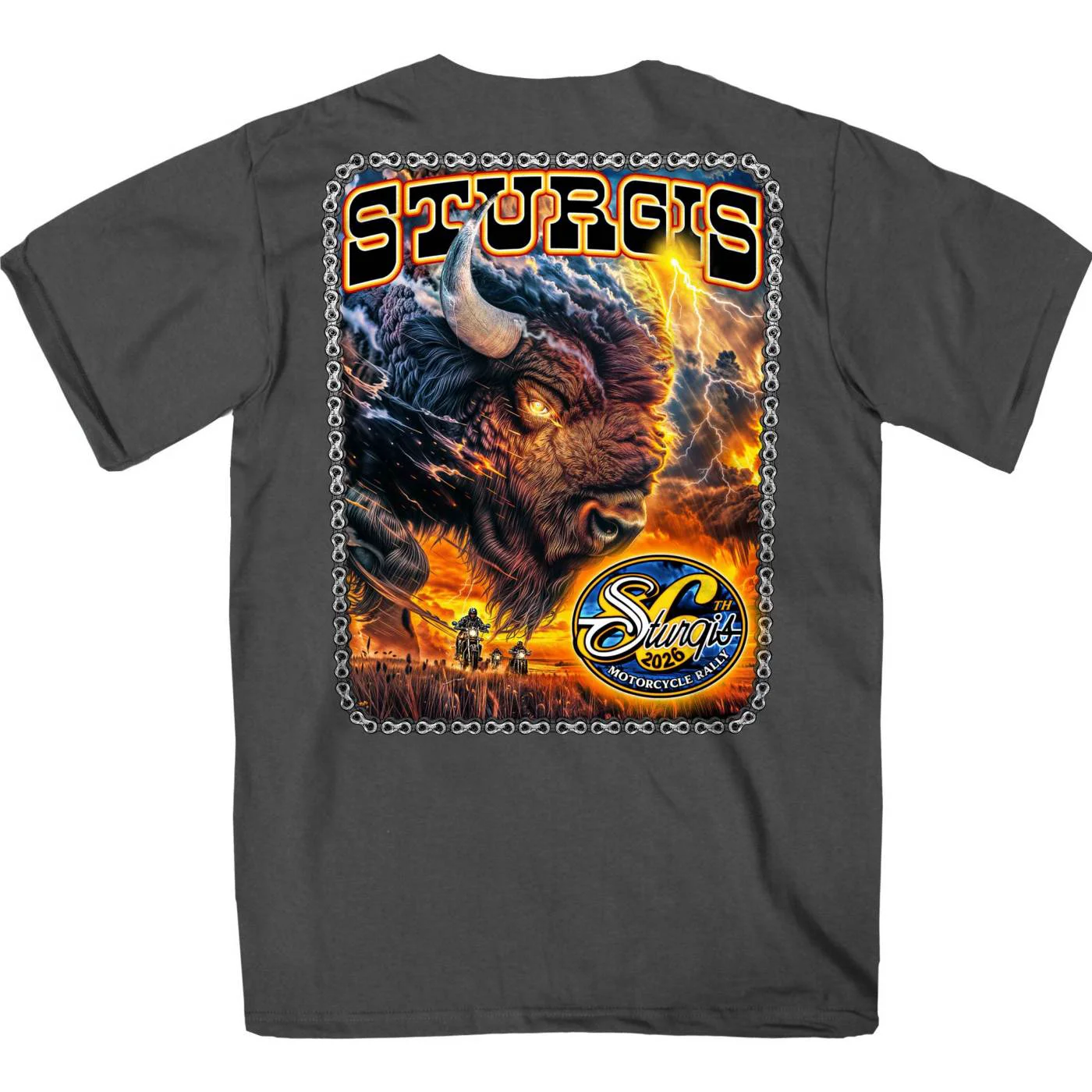 Convenient 2026 Sturgis Motorcycle Rally American Bison Men’s Charcoal Short Sleeve T-Shirt SPB1208 Genuine