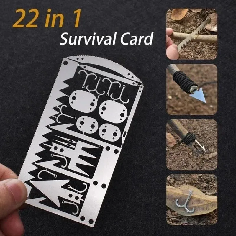 Outstanding Tarjeta de herramientas de supervivencia de acero inoxidable 22 en 1 portátil multifuncional para acampar y emergencias. Luxury