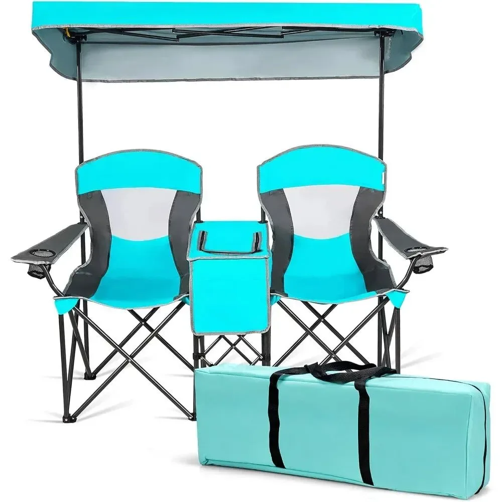 User-Friendly Sillas de camping plegables con minimesa y portavasos – Silla de playa turquesa para pesca con bolsa de transporte Toldo ajustable Toldo desmontable Diseño plegable y portátil Bolsa de hielo práctica Práctico portavasos Práctico bolsillo de almacenamiento Casual