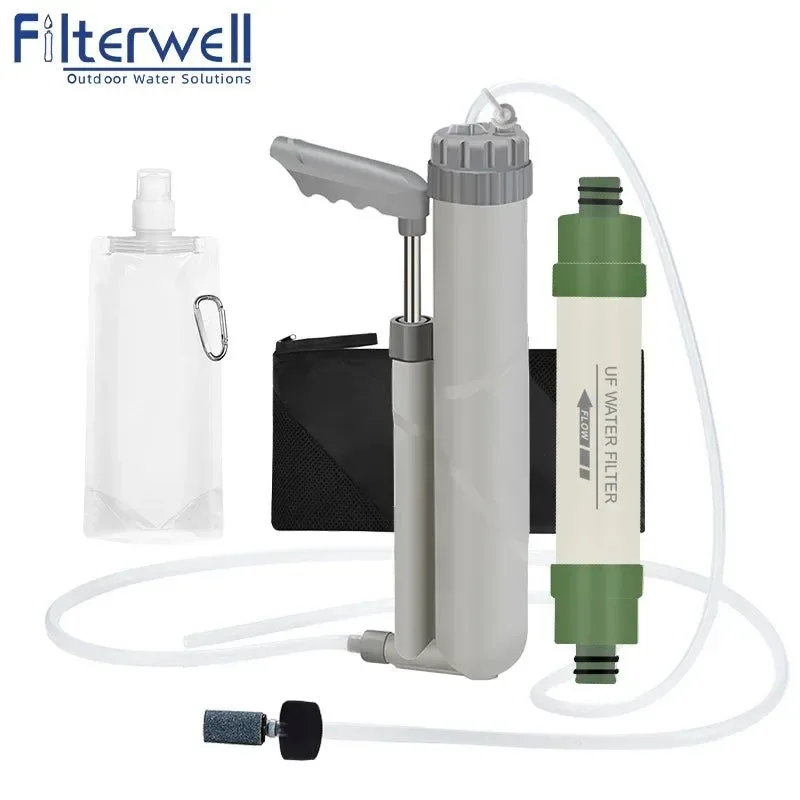 Fast Filtro de agua portátil con bomba manual – Equipo de supervivencia al aire libre purificador de agua potable ultrasónico para senderismo camping y viajes Unique