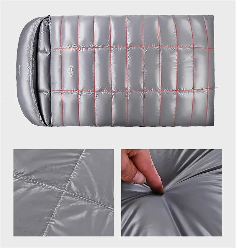 Traditional Saco de dormir para 2 personas para acampar o para el hogar relleno de plumón de ganso blanco fino y adecuado para climas cálidos. Flexible