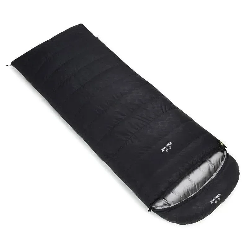 Comfortable Saco de dormir ultraligero de plumón de ganso blanco con gorro portátil y cálido para acampar al aire libre. Reusable