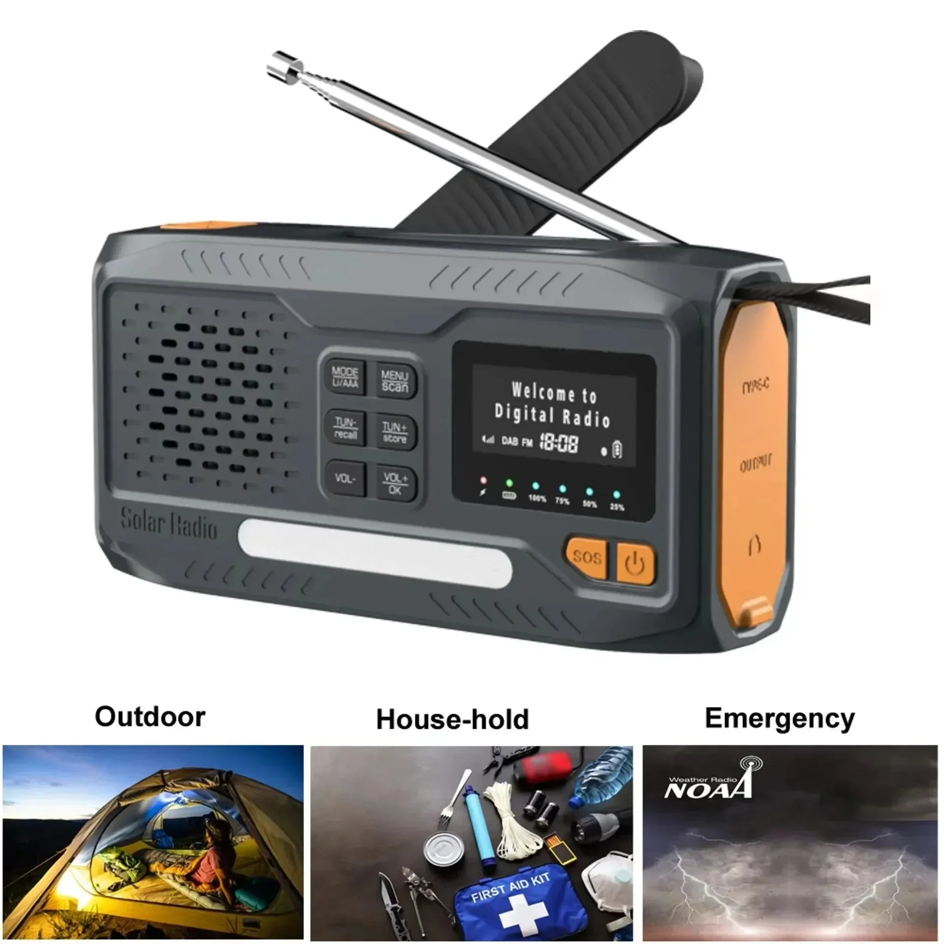 Traditional Radio solar portátil Bluetooth DAB FM – Altavoz exterior de emergencia con dinamo y manivela linterna LED y función SOS Exceptional