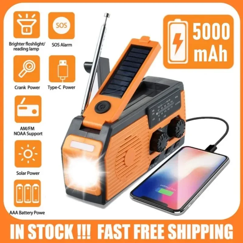 Minimalist Radio solar FM AM WB NOAA batería externa meteorológica de emergencia de 5000 mA manivela carga USB radio multifuncional linterna LED Secure