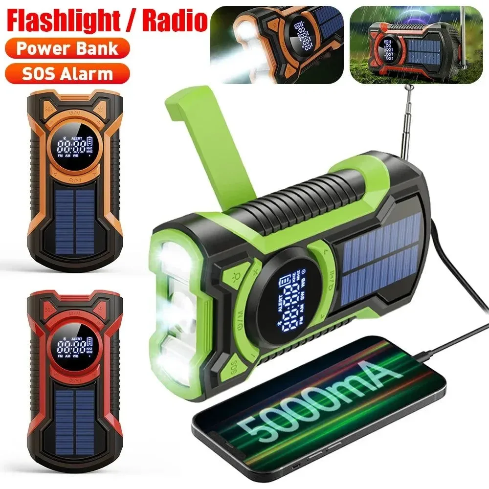 Luxury Radio meteorológica solar de emergencia con Bluetooth cargador de teléfono con manivela linterna LED alarma SOS Secure