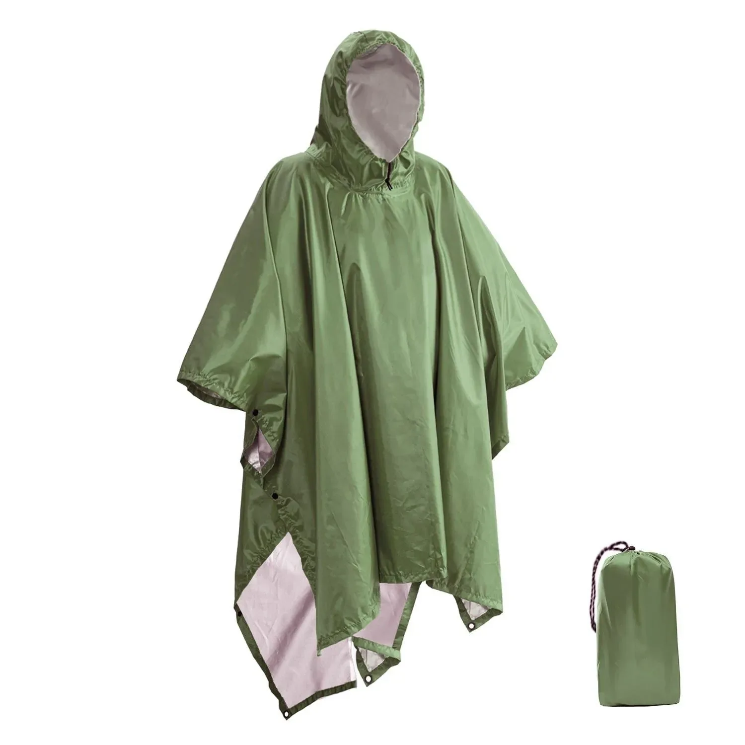 Green Poncho impermeable portátil 3 en 1 multifuncional equipo impermeable duradero para senderismo y acampada. High-Quality