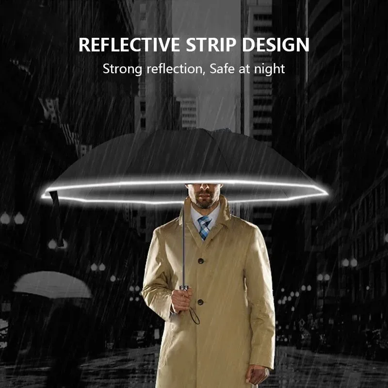 User-Friendly Paraguas plegable inverso con banda reflectante totalmente automático resistente al viento y con protección UV. Green