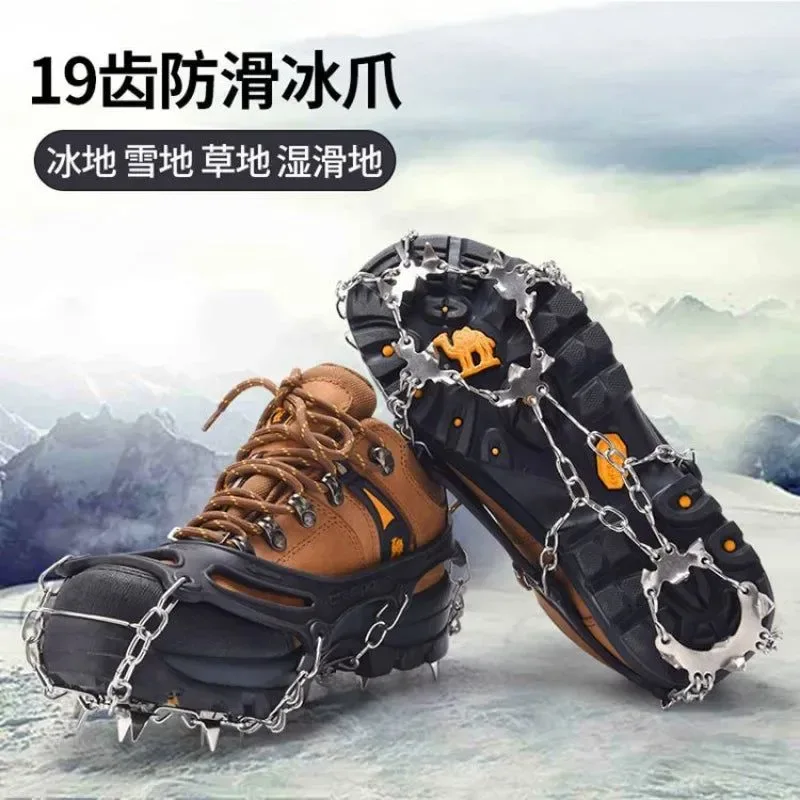 Practical Crampones antideslizantes de acero inoxidable de 19 dientes para hielo y nieve – Cubrezapatillas reforzado para exteriores Traditional