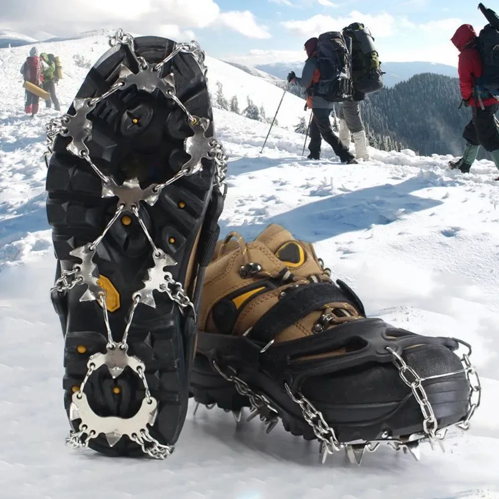 Innovative Crampones de hielo de 24 dientes agarres ligeros de acero inoxidable para nieve con bolsa de transporte para senderismo y running en invierno. Next-Generation