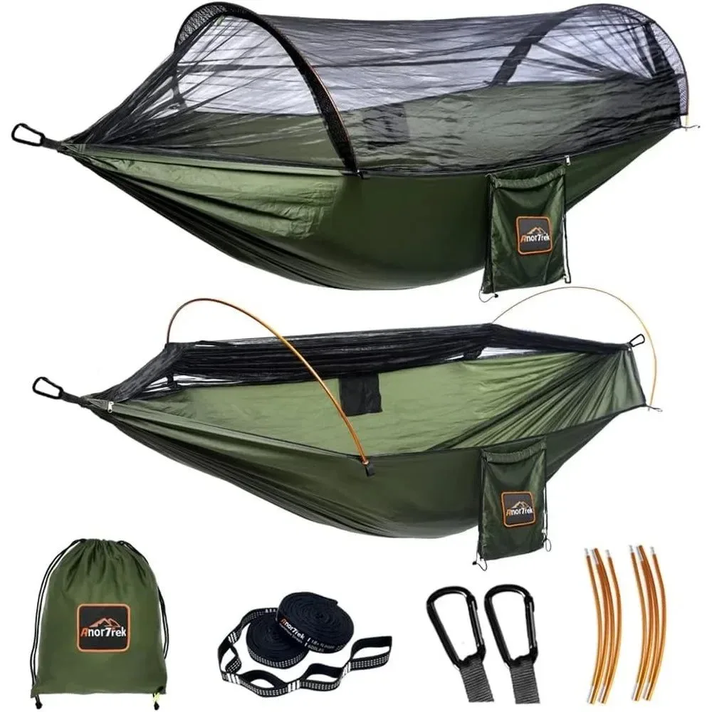 Green Hamaca de camping de 270 kg con mosquitero hamaca doble portátil y ligera con postes de aluminio y correas para árboles. Enhanced