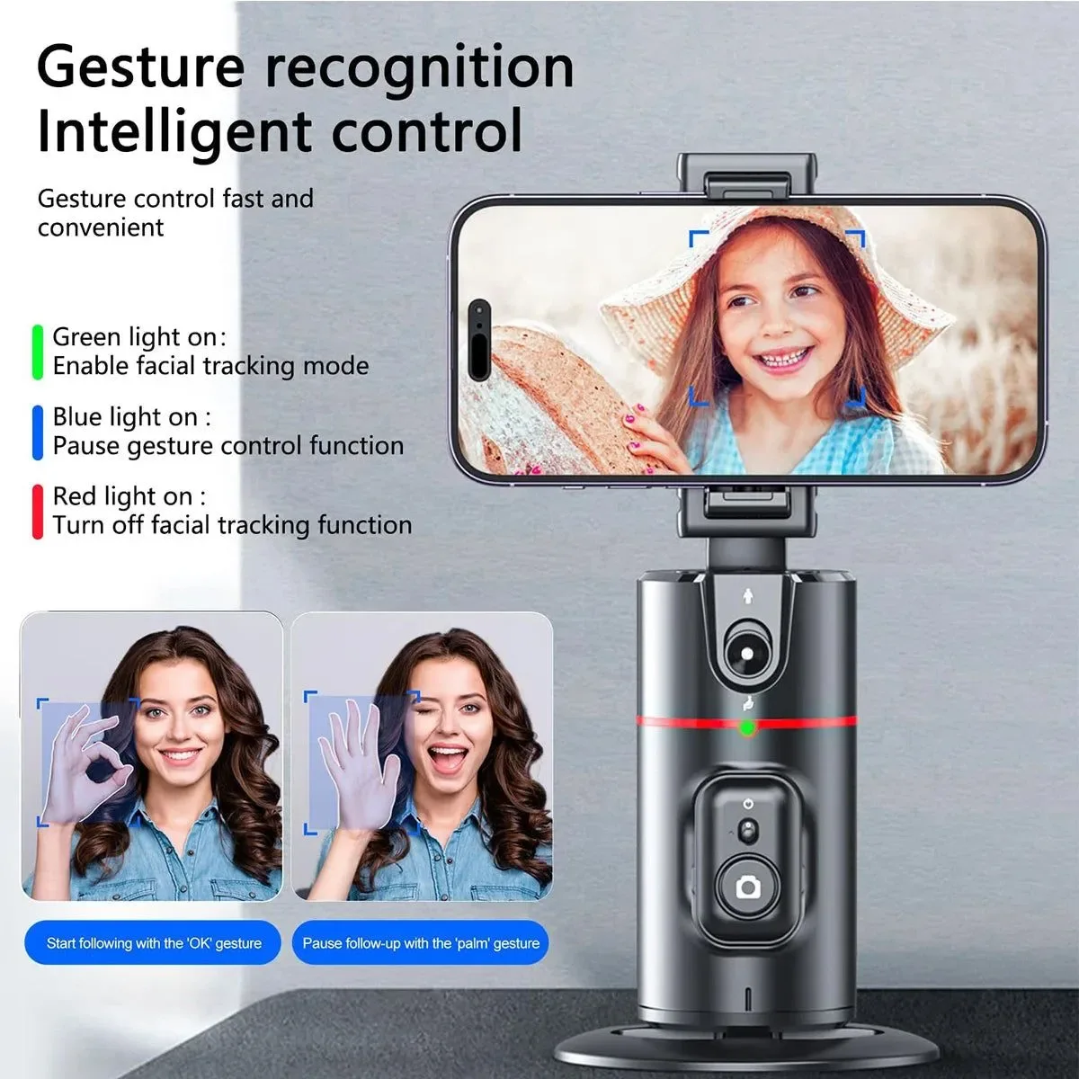 High-Performance 360° Auto-Tracking Phone Holder with Gesture Control – Foldable Smartphone Stand for Live Streaming Video Calls Trusted