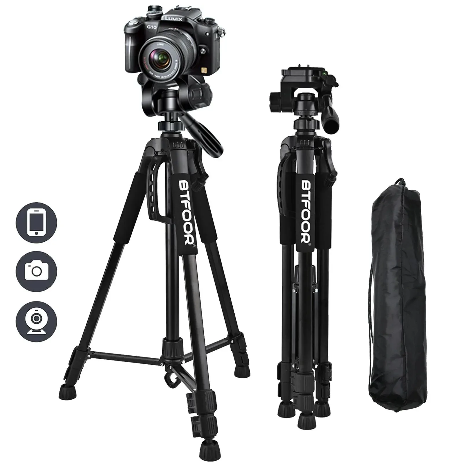 Superior 55 Aluminum Camera Tripod with Phone Mount – 140CM Tall Stand w Pan Head for DSLR Smartphone Sustainable