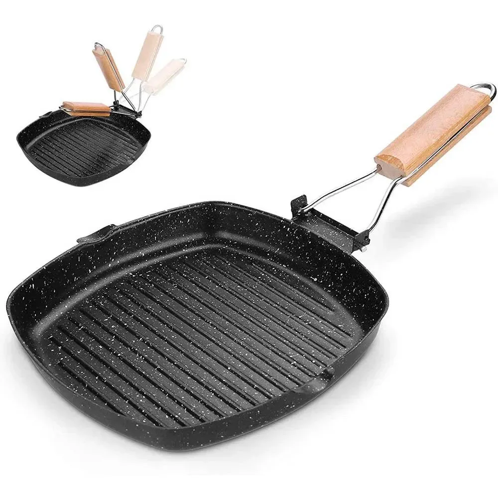Smooth Portable Non-Stick Frying Pan with Folding Handle for Camping Hiking and Outdoor Cooking Top-Quality