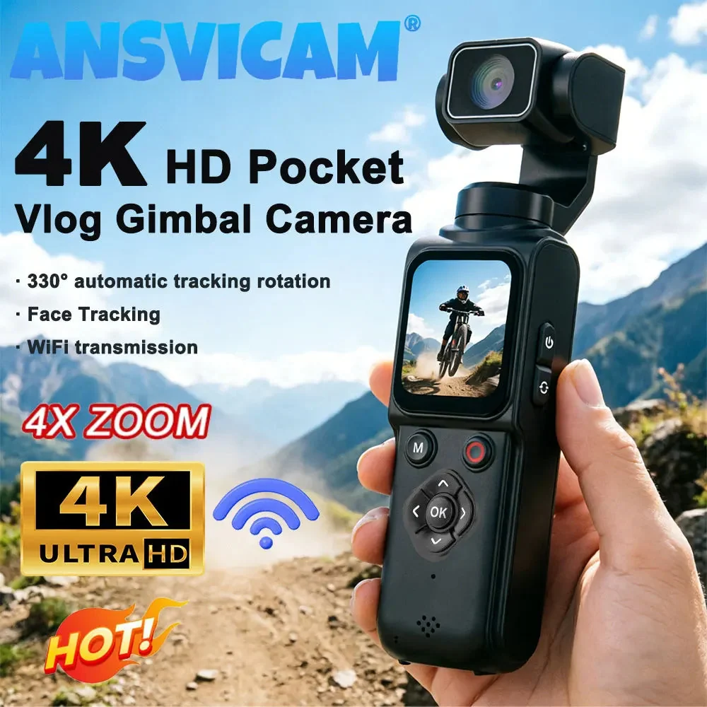 Efficient ANSVICAM 4K Wifi Pocket Vlogging Camera 330° Auto Rotatable Touch Screen Sports DV Bodycam Face Tracking Portable Action Cameras SPECIFICATIONS Premium Material